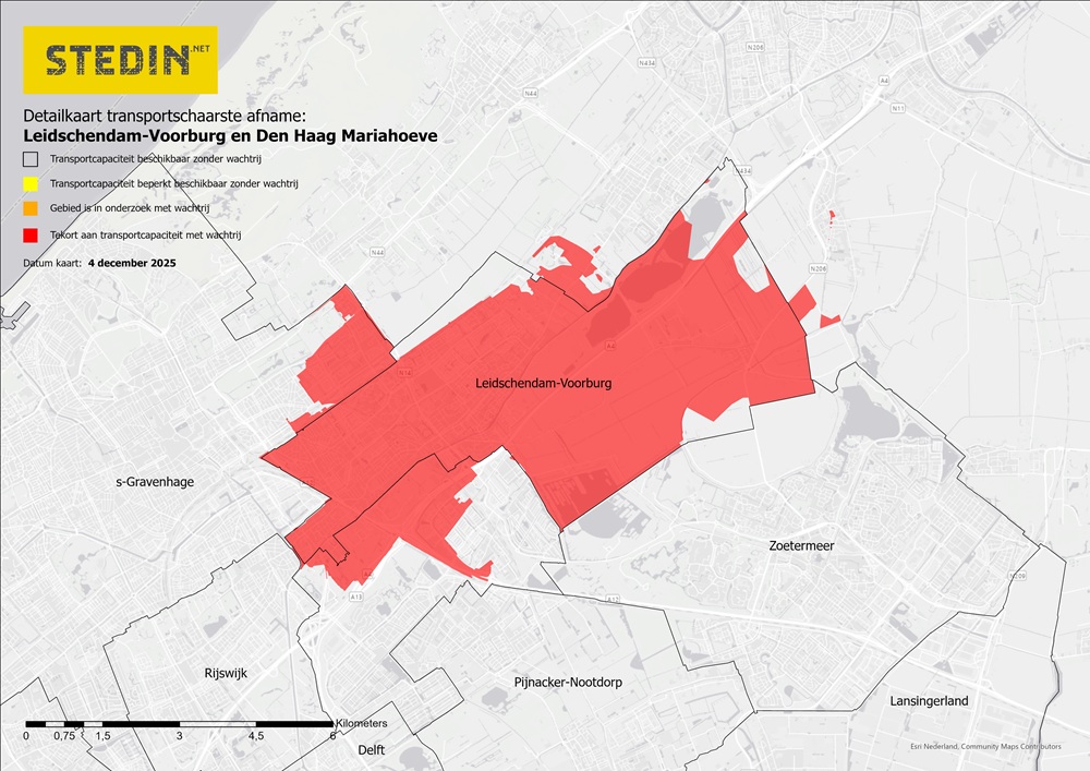 Detailkaart transportschaarste afname Leidschendam-Voorburg en Den Haag Mariahoeve
