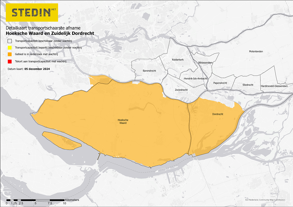 Overzichtskaart van congestie voor afname in Hoeksche Waard en Zuidelijk Dordrecht
