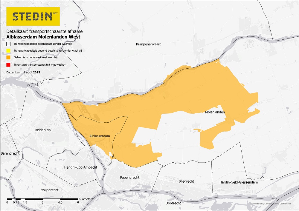 Overzichtskaart van congestie voor afname in Alblasserdam en Molenlanden-West