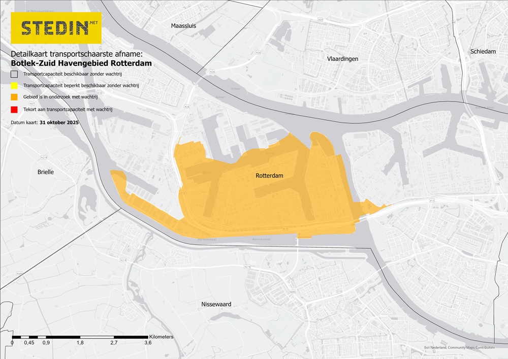 Detailkaart transportschaarste afname Botlek-Zuid Havengebied Rotterdam