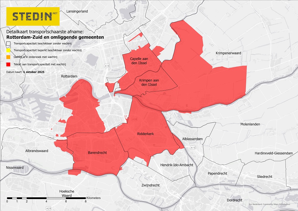Detailkaart van congestie in Rotterdam-Zuid en omliggende gemeenten voor afname