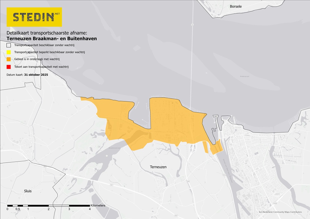 Detailkaart transportschaarste afname Terneuzen Braakmanhaven en Buitenhaven