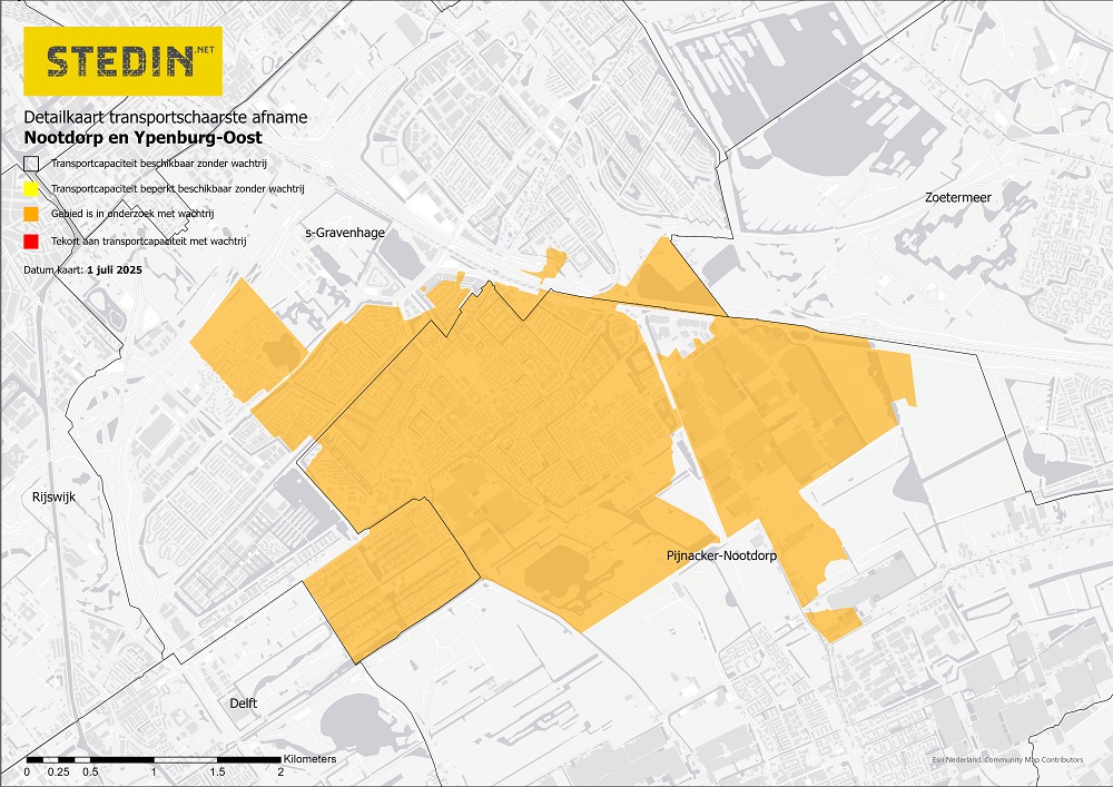 Kaart die de afnamecongestie toont in Nootdorp en Ypenburg-Oost