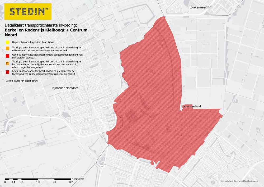 Kaart die het congestiegebied toont in Berkel en Rodenrijs Kleihoogt en Centrum Noord