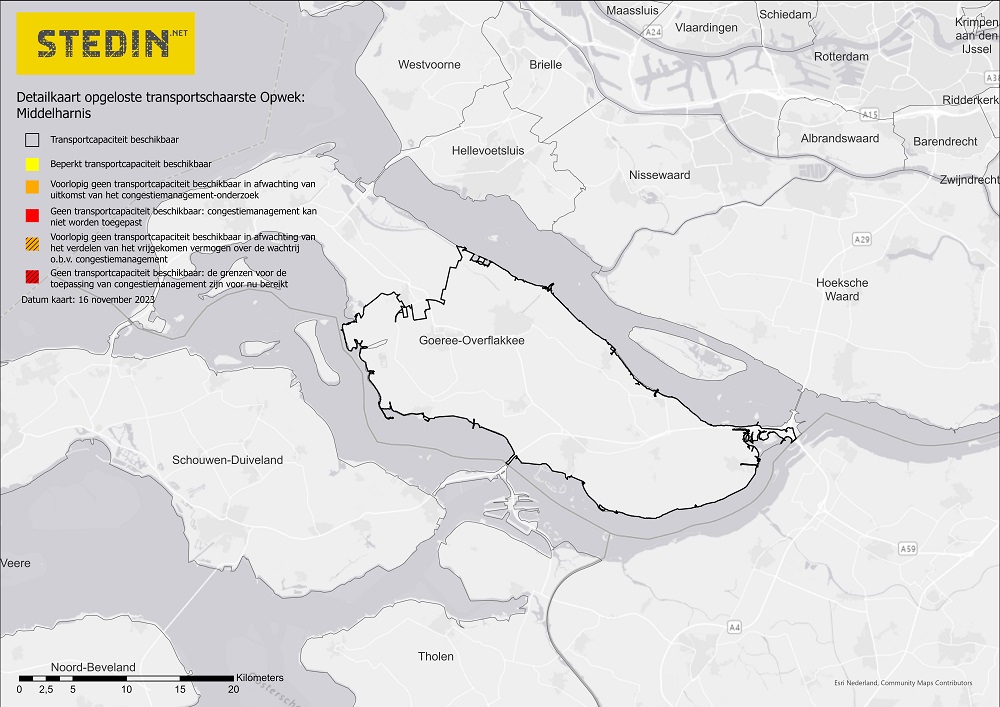 Kaart die het voormalig congestiegebied Middelharnis toont