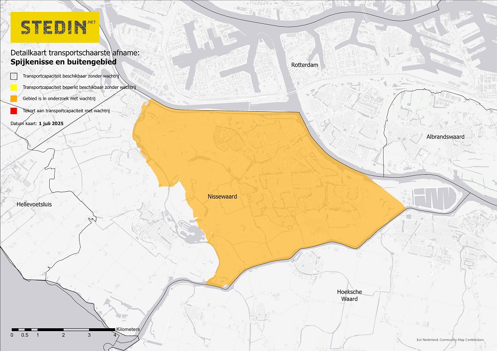 Kaart die het congestiegebied Spijkenissen en buitengebied toont