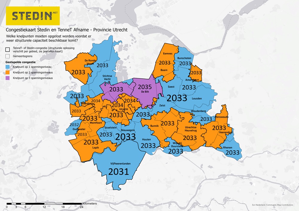 Kaart die de congestiesituatie van afname in Utrecht weergeeft per 12 juni 2025