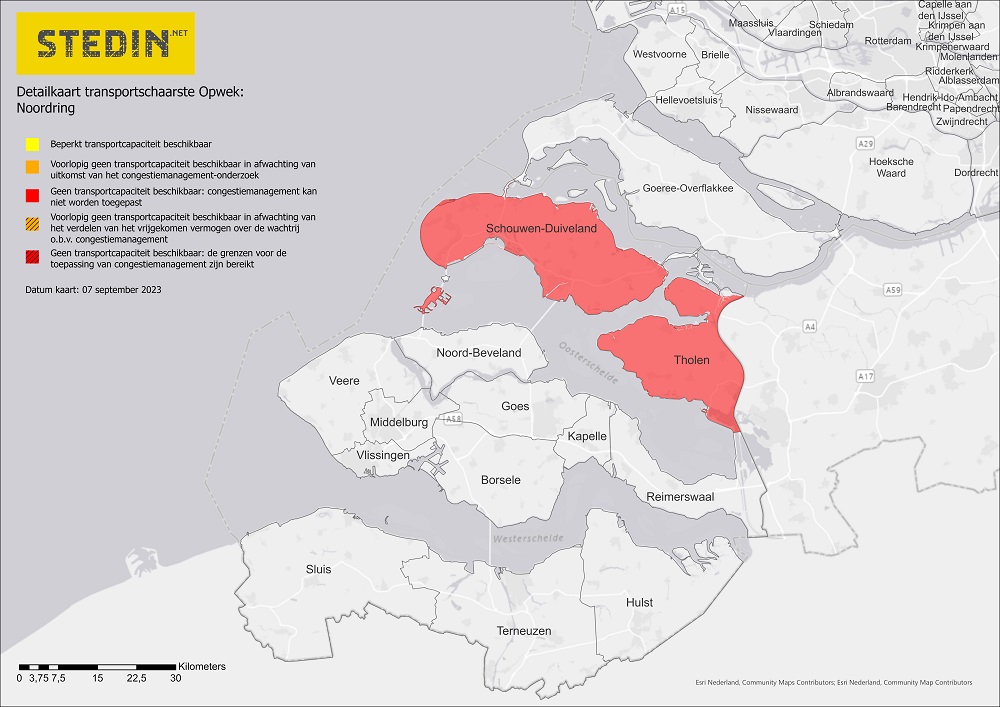 Kaart die transportschaarste weergeeft in Zeeland