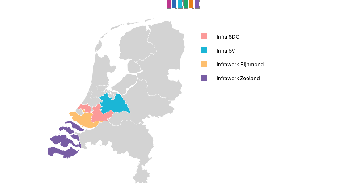 Kaartje combi-organisaties binnen Stedin netbeheergebied