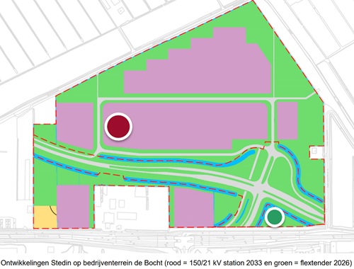 Plattegrond met voorkeurslocatie hoogspanningsstation Mijdrecht